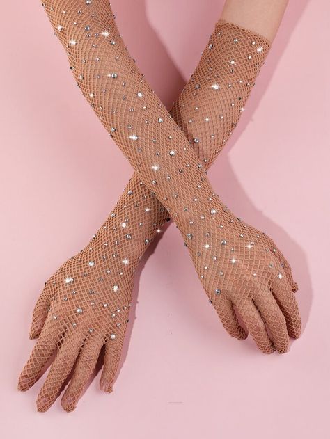 Free Returns ✓ Free Shipping✓. Rhinestone Decor Fishnet Gloves- Women Full Finger Gloves at SHEIN. Classy Gloves, Fancy Gloves, Fishnet Gloves, Look Festival, Fashion Gloves, Gloves Fashion, Tulle Tutu Skirt, Lace Gloves, Long Gloves