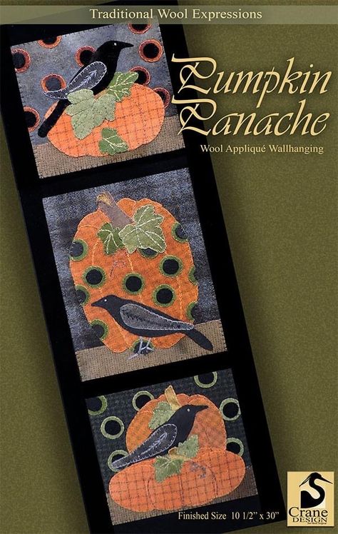 Applique Wall Hangings Ideas, Fall Wool Applique Patterns, Wool Kits, Wool Hooking, Pumpkin Wall Hanging, Quilts Canada, Applique Table Runner, Wool Applique Quilts, Wool Applique Kits