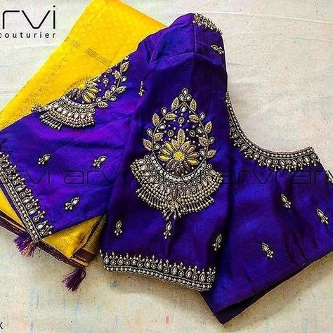 Gown Embroidery, Blouse Maggam Work, Blue Blouse Designs, Latest Bridal Blouse Designs, Maggam Work Blouse, Blouse Ideas, New Saree Blouse Designs, Simple Work, Traditional Blouse Designs