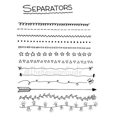 separators for sketchnotes... therevisionguide Sketch Note, Pretty Notes, Sketch Notes, Doodle Lettering, Bullet Journal Inspo, Bullet Journal Doodles, Journal Doodles, School Notes, Planner Bullet Journal