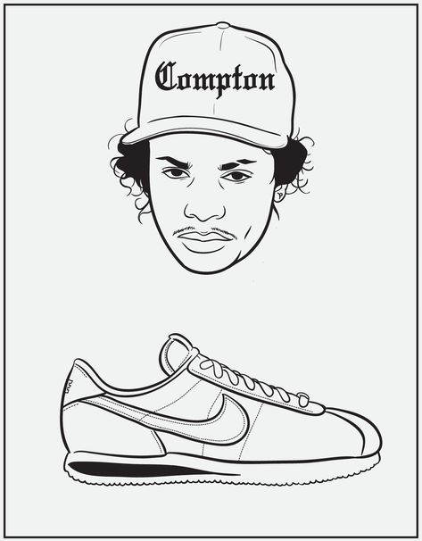 Eazy E & Nike Cortez from Bun B's Rap Coloring and Activity Book Coloring Bible, Compton California, Family Tree Worksheet, Moldes Para Baby Shower, Coloring Pages Adult, Tenth Grade, Eazy E, Work Balance, Dog Coloring Page