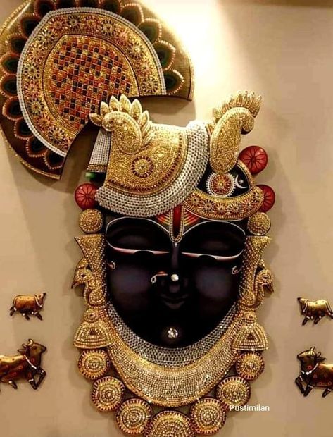 Shree Nathji Painting, Shrinathji Image, Shree Nathji, 3d Relief Art, Rajasthani Painting, Indian Wall Art, Ganesh Art Paintings, Antique Wall Decor, Temple Design For Home