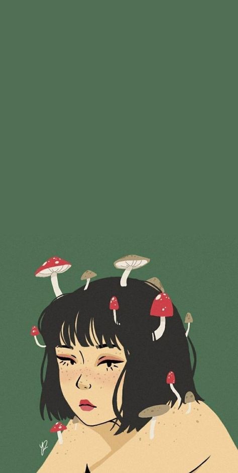 Mushroom Girl, Mushroom Wallpaper, Arte Peculiar, Flower Iphone Cases, Hippie Wallpaper, Cool Wallpapers Art, Dessin Adorable, Pretty Wallpapers Backgrounds, Homescreen Wallpaper