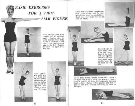 Waistline exercises from Joe Bonomo's Beautify Your Figure (1953) 1950s Workout, 1950s Exercise, Waistline Exercises, 50s Workout, Vintage Beauty Routine, Vintage Diet, Vintage Exercise, Retro Fitness, Vintage Housewife