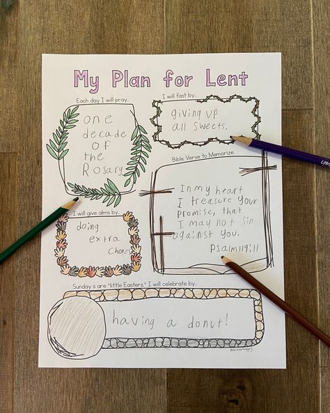 This Lent graphic organizer is by far one of my most popular sheets, and for good reason. At least my Type A heart thinks so. I love having a plan I can look at, and writing things down makes me more likely to succeed. If you're the way too, then this sheet is for you. It works super well with kids too!#dontquit #planner #advice #plannernerd #planning #plannerlove #goodtype #planneraddict #plannercommunity #writers #write #filofax #plannergirl #plannerstickers #lent Wednesday Printable, Lent Kids, Lent Activities, Prayer Activities, Lent Ideas, Lenten Activities, Catholic Lent, Liturgical Year, Lenten Season