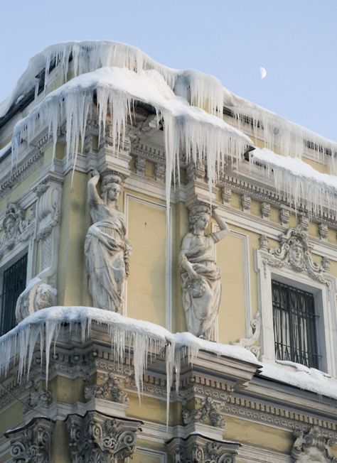 Icicles on the old Salt Warehouse in St Petersburg Photo by NickolayR Residence Architecture, Russian Architecture, Russia Travel, Winter Palace, St Petersburg Russia, Imperial Russia, Petersburg Russia, Saint Petersburg, Frozen Treats