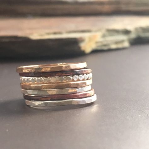 Mixed Metal Stacking Ring Set Skinny Stackable Rings Silver - Etsy Memorial Crafts, Diamond Wedding Bands Stackable, Modern Silver Ring, Gold Stacking Rings, Rose Gold Morganite Ring, Mixed Metal Rings, Stackable Diamond Rings, Interlocking Ring, Stackable Rings Silver