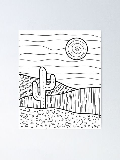 "Abstract desert landscape " Poster by sziszigraphics | Redbubble Desert Landscape Art, Intro To Art, Learn To Sketch, Cactus Drawing, Easter Backdrops, Landscape Art Print, Art Curriculum, Desert Landscape, Cute Doodle Art