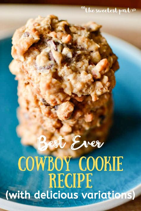 Do you love soft, chewy & delicious chocolate chip cookies? Then you will LOVE these perfect cowboy cookies!  This is a go-to cookie recipe that is great for any occasion!  Make yummy peanut butter cowboy cookies, or coconut pecan cowboy cookies!  | Easy dessert | Make ahead desserts | cookie dough for your freezer |  | #oatmealcookies | #cookies | #snacks | #rangercookies | Cookies Cowboy, Jumbo Cookies, Cowboy Cookie, Cowboy Cookie Recipe, Small Batch Cookies, Oats Chocolate, One Dish Kitchen, Soft Cookie Recipe, Small Batch Baking