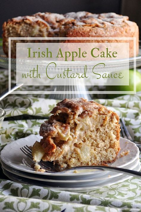 Cake With Custard Sauce, Cake With Custard, Irish Apple Cake, Irish Desserts, Cake Apple, Irish Cooking, Custard Sauce, Scottish Recipes, Irish Recipes