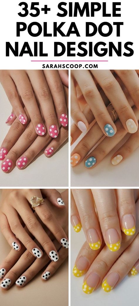 Explore your creativity with these 35+ simple, yet charming polka dot nail art designs! 💅💕 #NailArt #NailDesigns #Nails Nail Art Dots Design, Nail Designs With Dots, Pokadot Nails Acrylic, Simple Dot Nail Art, Dotty Nails, Polka Dot Nail Art Designs, Dot Nail Art Designs, Polka Dot Nail Designs, Dot Nail Designs