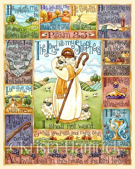 Psalm 23-- original art print 8X10, 11X14 Whale Coloring, Joseph's Coat, Good Father, Bible Drawing, Apostles Creed, Lord's Prayer, Genesis 1, Bible Teachings, Bible Art Journaling