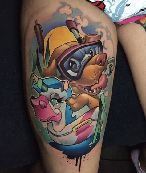 Cool #newschooltattoo of a #dog and #unicorn #tattoo #tattooideas New School Tattoos, Tattoos For Dog Lovers, Dog Memorial Tattoos, Dog Paw Tattoo, Hat Art, Ink Inspiration, Artists And Models, New School Tattoo, Arte Cyberpunk