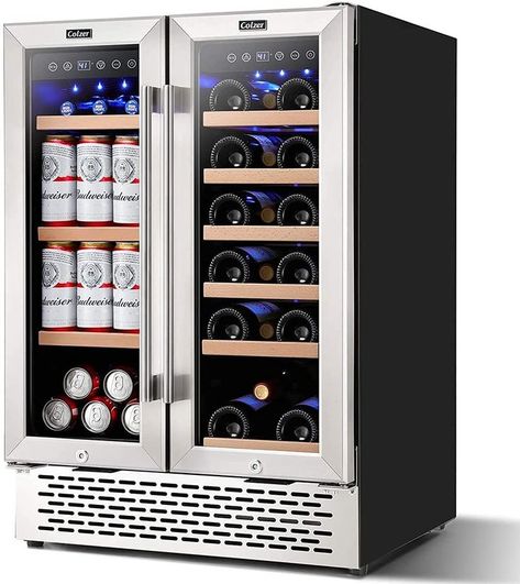 Colzer 24 inch Wine and Beverage Refrigerator Dual Zone Wine Cooler Under Counter Lockable 18 Bottles and 57 Cans Beverage Fridge Center Built in Freestanding with Glass Door for Beer Soda Drink Bar Kitchen Cabinet Commercial Wine And Beer Fridge, Cool Mini Fridge, Refrigerator Cooler, Wine Coolers Drinks, Beverage Fridge, Beer Fridge, Soda Drink, Freestanding Fridge, Beverage Refrigerator