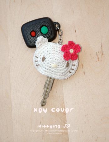 Key Cover Crochet, Crochet Key Cover, Hello Kitty Crochet, Key Cover, Crochet Keychain, Crochet Applique, Key Covers, Love Crochet, Crochet Gifts