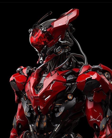 Red Mecha, Mechs Art, Sci Fi Character Art, Red Robot, Futuristic Armor, Futuristic Robot, Mech Suit, Cool Robots, Arte Robot