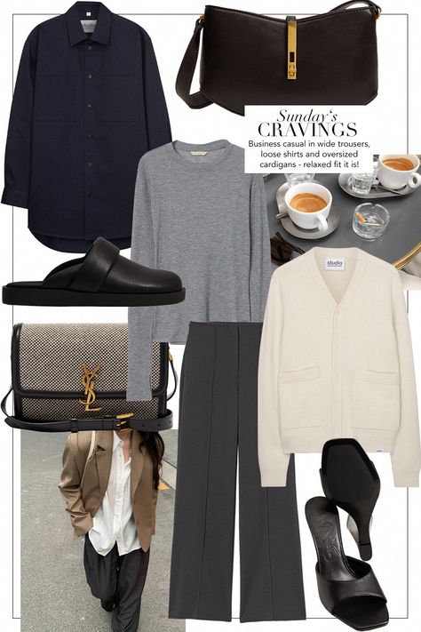 Knit Layering Outfit, Grey Longsleeves Outfit, Grey Pullover Outfit, Sunday Cravings, Oversize Knit Cardigan, Minimalist Fall Outfit, Power Dressing, Grey Trousers, Oversize Knit