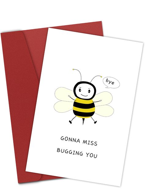 PRICES MAY VARY. Coworker Leaving Card for men women, this is an excellent gift card to express your reluctance This good luck card has a cute bee cartoon character, you can write your wishes and give it to him as a gift The inside is blank, you can write good wishes on it The size of the foldable greeting card with a red sturdy envelope is 8 x 5.3 inches / 20.5 x 13.5 cm Using sturdy material, the writing is smooth, and the pen and ink are not easy to penetrate Note Since the product material i Cute Goodbye Cards, Goodbye Card Ideas, Goodbye Cards For Coworkers, Coworker Leaving Card, Farewell Greeting Cards, Goodbye Cards, Bon Voyage Cards, Bee Cartoon, Farewell Card