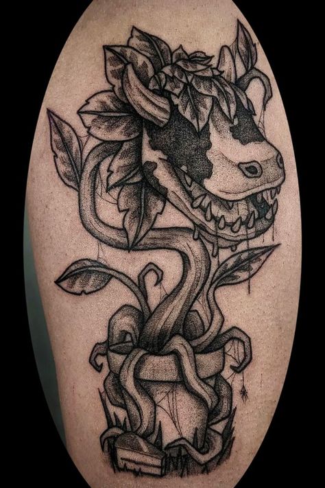 Cow Plant Tattoo, Quetzalcoatl Tattoo, Thumb Tattoos, Cow Tattoo, Club Tattoo, Surreal Tattoo, Armband Tattoos, Creepy Tattoos, Plant Tattoo