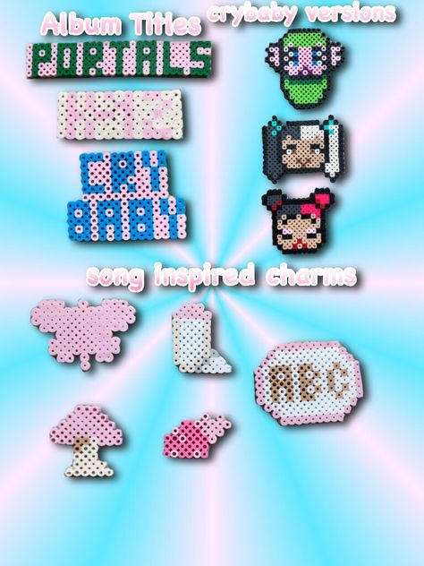 these are Melanie Martinez mystery bags! all perler designs are made & handcrafted by me. you can mount these on your wall, turn them into keychains, you can turn them into pins, and a lot more! there are only one of each so you will NOT be getting duplicates. Diy Bag Pins, Melanie Martinez Craft Ideas, Beetlejuice Perler, Melanie Martinez Perler Beads, Melanie Martinez Pixel Art, Melanie Martinez Diy, Melanie Martinez Crafts, Kandi Inspiration, Bead Things