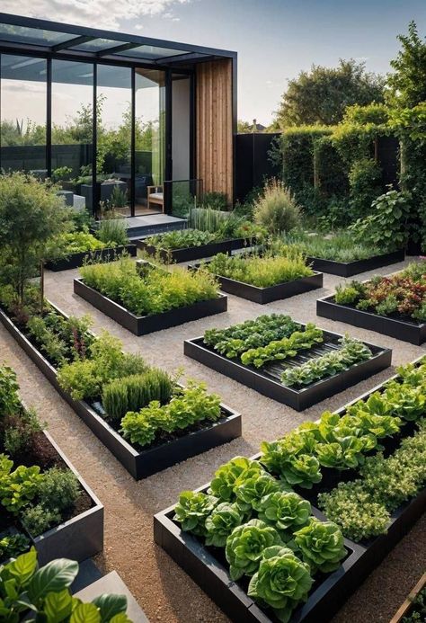 Gardening Planters Ideas, Small Yard Gardening, Small Landscaping Ideas, Modern Home Garden, Planter Garden, Desain Lanskap, Veg Garden, Garden Decor Ideas, Home Vegetable Garden