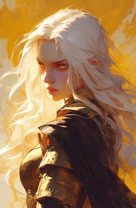 Blonde Sorceress, White Hair Elf Female Art, White Haired Female Character Art, White Hair Gold Eyes, White Hair Female Character, Elf Woman Art, Blonde Woman Art, Aasimar Female, Blonde Witch