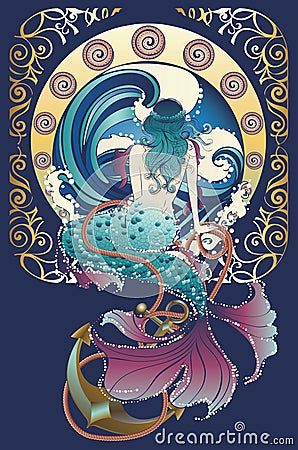 Mermaid Art Nouveau, Anchor Art, Blitz Design, Mermaid Poster, Arte Do Kawaii, Mermaid Wall Art, Fantasy Mermaid, Art Nouveau Illustration, Art Nouveau Poster