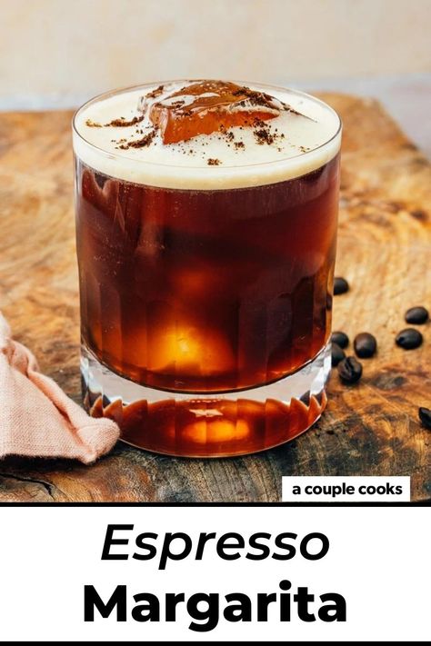 Love coffee? Try the Espresso Margarita, a rich, bittersweet drink featuring tequila, Kahlua, orange liqueur and espresso. #espressomargarita #espresso #margarita #coffeecocktail #easycocktail #coffeemargarita Espresso Margarita, Coffee Tequila, Drinks Tequila, Kahlua Drinks, A Couple Cooks, Orange Liqueur, Tequila Drinks, Couple Cooking, Margarita Cocktail