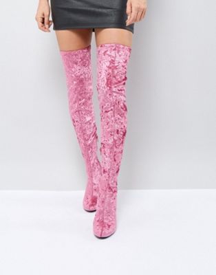 Pink Velvet Boots, Pink Knee High Boots, Velvet Thigh High Boots, Above Knee Boots, Pinky Swear, Velvet Boots, Date Night Outfit Classy, Pink Boots, Rose Bonbon