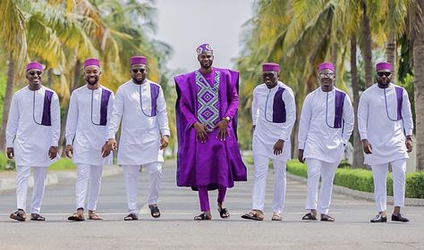 Ankara Groomsmen Attire, Ghanaian Groomsmen Attire, Nigerian Groomsmen Attire, African Groomsmen Attire, Edo Groom Wedding Attire, Yoruba Groom Traditional Attire, Traditional Festive Agbada For Groom, Ghana Traditional Wedding, African Bridesmaids