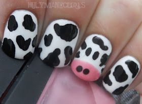 Face Nail Designs, Cow Appreciation Day, Face Nails, Cow Nails, Cow Face, Pink Polish, White Acrylic Nails, Cute Acrylic Nail Designs, Nails For Kids