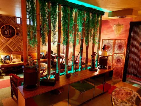 Home Tiki Bar: The Lapu Lapu Lounge - Trail Creek,… | mytiki.life Home Tiki Bar, Lapu Lapu, Tiki Lounge, Porch Makeover, Lounge Design, Tiki Bar, In The Wild, Modern Living, The Wild