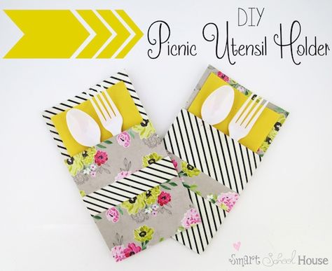 DIY Picnic Utensil Holder Utensil Holder Party, Utensils Holder Diy, Picnic Diy, Party Utensils, Diy Picnic, Party Hardy, Pretty Crafts, Cottage Market, Fun Patterns