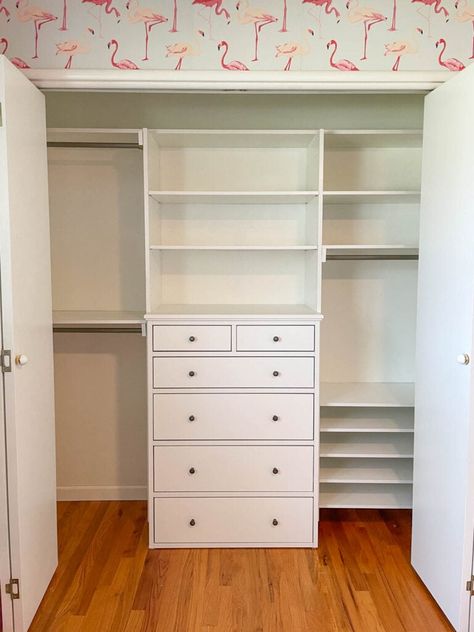 Easy Diy Closet, Teen Closet, Diy Closet Shelves, Closet Dresser, Ikea Desk Hack, Closet Redo, Dresser In Closet, Closet Built Ins, Diy Rangement