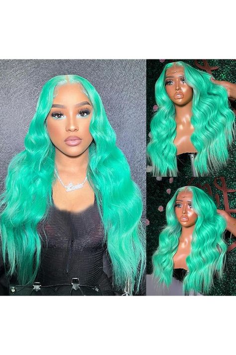 Mint Green Lace Front Wig Human Hair Spring Colored Body Wave Human Hair Wigs for Women Preplucked Hairline With Baby Hair 13x4 HD Transparent Lace Frontal Wig 24 Inch Mint Green Lace Front Wig, Hair Spring, Hair Wigs For Women, Wig Human Hair, Colored Wigs, Spring Hairstyles, Frontal Wig, Wigs For Women, Halloween Coloring