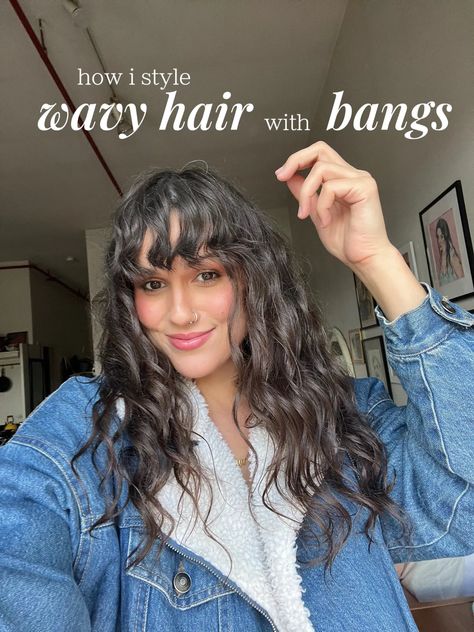 how i style wavy hair with bangs  | Gallery posted by catdookie | Lemon8 Wavy Hair Front Bangs, Curly Wavy Hair Bangs, Wavy Hair With Bangs, Style Wavy Hair, Frizzy Wavy Hair, 3a Hair, Wavy Bangs, Bangs Wavy Hair, Brown Wavy Hair