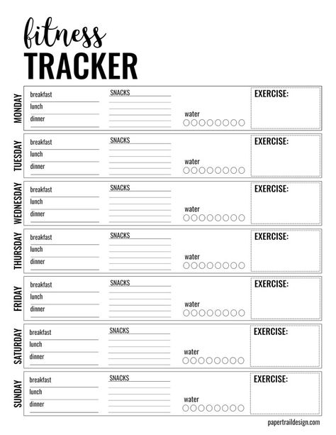 Health & Fitness Tracker Free Printable Planner Page - Paper Trail Design Health Tracker Printable, Printable Fitness Tracker, Tracker Free Printable, Gym Planner, Fitness Journal Printable, Training Journal, Fitness Planner Free, Paper Trail Design, Fitness Tracker Printable