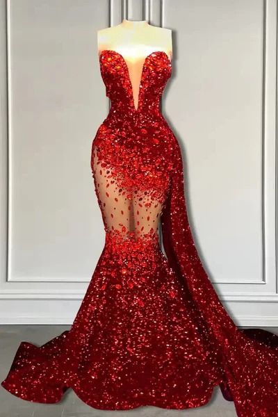 Sequin Prom Dresses Mermaid, Mermaid Style Prom Dresses, Black Lace Formal Dress, Mermaid High, Prom Dress Pictures, Classy Prom, Red Mermaid, African Prom Dresses, Sequin Evening Gowns