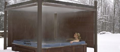 hot tub in snow with covana Hot Tub Enclosure Ideas, Winter Hot Tub, Hot Tub Enclosure, Old Man Winter, Spa Hot Tub, Hot Tub Gazebo, Tub Enclosures, Hot Tub Backyard, Spa Hot Tubs