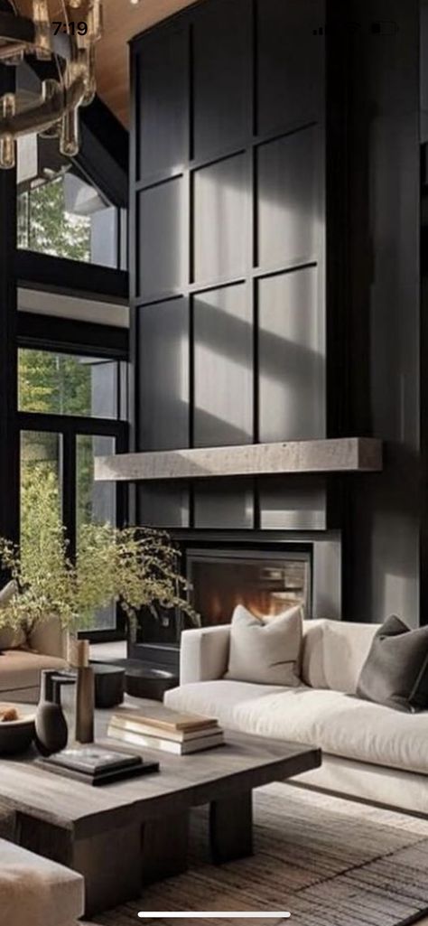 Fireplace Stone, Lake House Interior, Family Room Walls, Living Room Decor Fireplace, Contemporary Fireplace, Room Chandelier, Living Room Ceiling, Indoor Fireplace, Home Fireplace