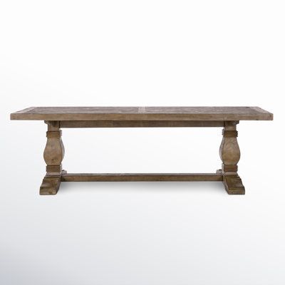 A traditional design gets a dash of rustic character when you choose this dining table for your main eating space. It features a trestle base with molded details for a classic farmhouse look we can't get enough of. Crafted from solid wood, it comes in a distinctively distressed finish that highlights natural grain variation. At 95" wide, this table can seat up to eight people comfortably, letting you bring family and friends together for casual meals and special gatherings. Color: Distressed Bro Bold Farmhouse, Wood Trestle Dining Table, Coastal Farmhouse Style, Highlights Natural, Trestle Dining Table, Classic Farmhouse, Trestle Dining Tables, Extension Dining Table, Leaf Table