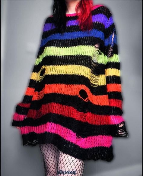 Rainbow Goth, Knitted Sweater, Knit Sweater, Stripes, Rainbow, Hair