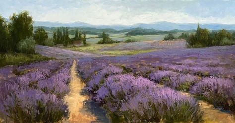 Field Of Lavender, Oil Painting Tips, Oversize Artwork, Salon Art, Pastel Landscape, Web Gallery, Lavender Field, Haikou, Art Competitions