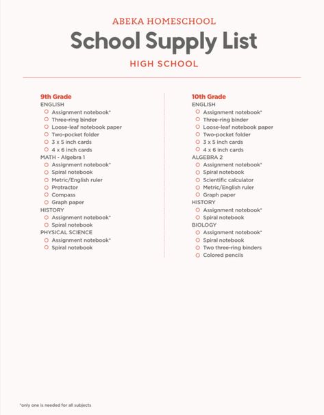 10th Grade School Supplies List, Kindergarten Supply List, 10th Grade English, School Emergency Kit, Pink Academia, 11th Grade, Scientific Calculator, Algebra 2, School Supplies List