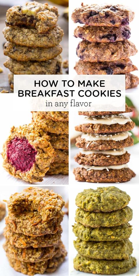 We're sharing how to make HEALTHY Breakfast Cookies in any flavor! You can make any kind of breakfast cookie you want - banana, peanut butter, chocolate and more! You'll love our easy tips and healthy recipes! #breakfastcookies #cookies #oatmealcookies #healthybreakfastcookies Banana Peanut Butter Chocolate, Aip Foods, Peanut Butter Breakfast, Breakfast Cookie, Chocolate Blueberry, Breakfast Cookie Recipe, Banana Peanut Butter, Cookies Healthy, Breakfast Cookies Healthy