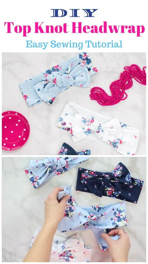 Easy Beginner Top Knot Bow Head Wrap Sewing Tutorial Sweet Red Poppy, Diy Sy, Headband Diy, Diy Baby Headbands, Knot Bow, Diy Tops, Sew Ins, Baby Turban, Costura Diy