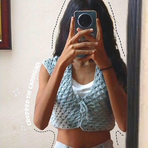 Cropped tie cardigan 🖤 Dm to order 💌 Customizable 🧶 Inframe our pretty customer : @saniiiiiiiika._ 🫶 {crochet cardigan smallbusiness handmade } 🖇️#crochet #cardigan #croppedcardigan #crochetcardigan #pinteresty #cute #wintervibes #trendy #pinterestinspo #smallbusiness #smallbusinessindia #smallbusinesssupport #fyp #fypシ #new Tie Cardigan, Cropped Cardigan, Crochet Cardigan, Handmade Crochet, Crochet, Quick Saves