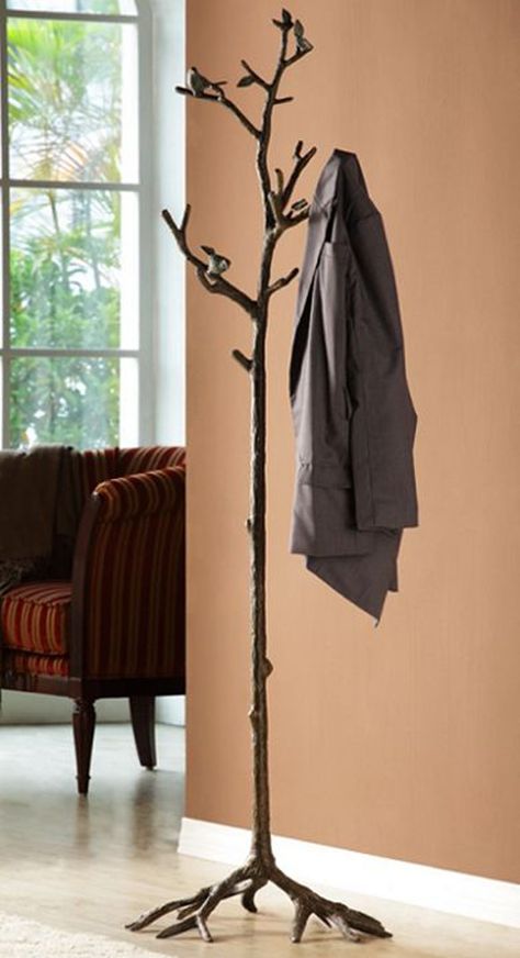 15 Cool DIY Branch Coat Racks | Home Design And Interior Wall Entryway, Tree Coat Rack, Coat Tree, Iron Accents, Standing Coat Rack, Hat Rack, Hall Tree, Bird On Branch, Coat Stands