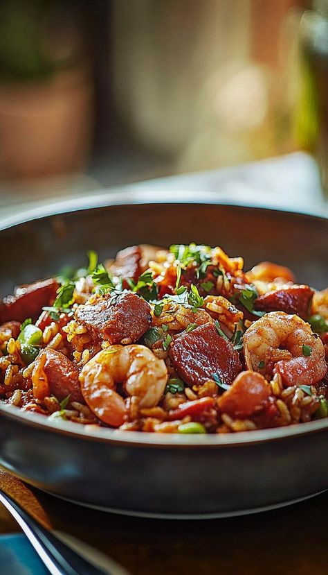 Dive into the bold flavors of the South with our Authentic & Flavorful Jambalaya Recipe! This classic Cajun dish is packed with spicy sausage, tender chicken, shrimp, and rice, simmered in a flavorful broth with onions, peppers, and tomatoes. It’s the perfect comfort food for any occasion, whether it’s a casual family dinner or a gathering with friends. Enjoy the taste of New Orleans in every bite! Cajun Dishes, Healthy Dinner Options, Chicken Shrimp, Jambalaya Recipe, Shrimp And Rice, Simple Green Salad, Cajun Cooking, Spicy Sausage, Spicy Shrimp