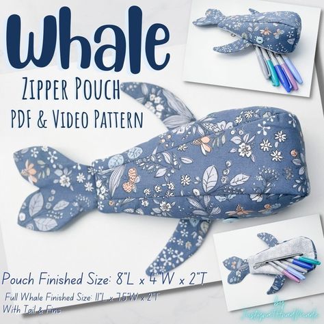 Whale Pencil Case, Diy Soft Toys, Pencil Case Pattern, Bags Video, Pinking Shears, Pattern Template, Sewing Purses, Pouch Pattern, Bags And Totes